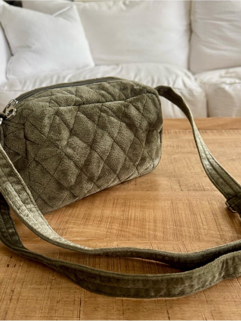 Quilted Olive Shoulder Crossbody Bag - unisex Strap Bag